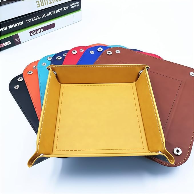 siduater Valet Tray Desktop Storage Organizer – Vegan Leather Catchall Tray Bedside Vanity Tray Nightstand Caddy Holder for Remote Controller, Watch, Keys, Phone, Wallet, Coin, Jewelry, Yellow