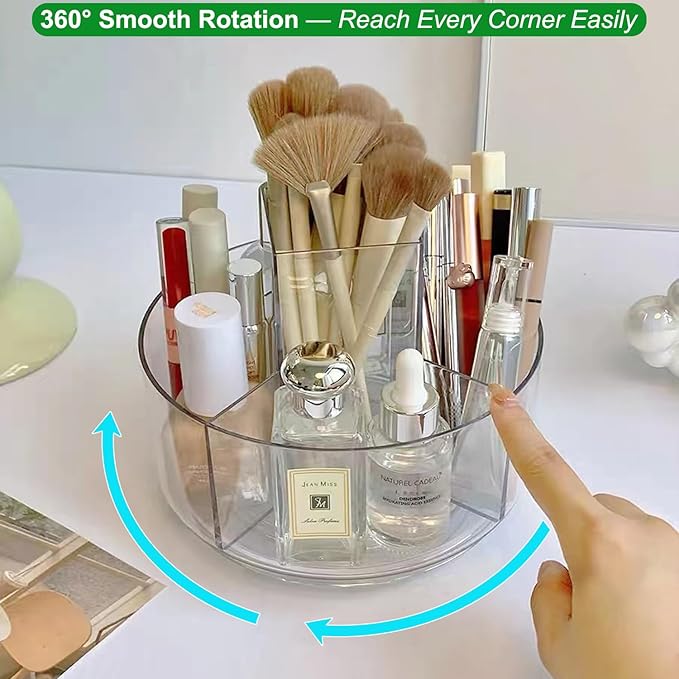 Taiuloo 360 Rotating Makeup Organizer, Lazy Susan Cosmetics Storage Turntable, Round Spinning Brush & Pen Holder, Clear Acrylic Organizer Tray for Vanity, Bathroom, Office Desk