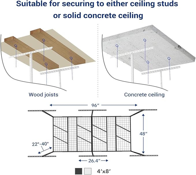 FLEXIMOUNTS Pro 4x8 Overhead Garage Storage Rack,Adjustable Storage Organization System, Heavy Duty Metal Ceiling Storage Racks, 800lbs Weight Capacity, White, Pro Series