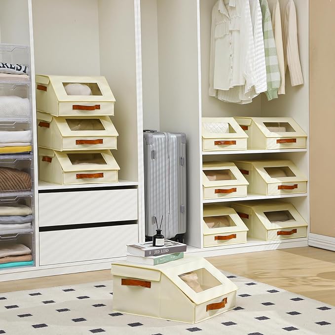 Closet Organizers and Storage, Stackable Closet Drawers, Fabric Storage Bins, Foldable Linen Organizer for Underwear, Clothes, Hat Storage,Wardrobe Space-Saving