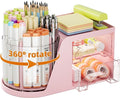 Marbrasse Desk Organizer with 2 Drawer, 360°Rotating Pen Holder, Desk Organizers and Accessories with 6 Slots Pencil Organizer + 2 Drawer, Art Supply Storage Box Caddy for Office (Pink)
