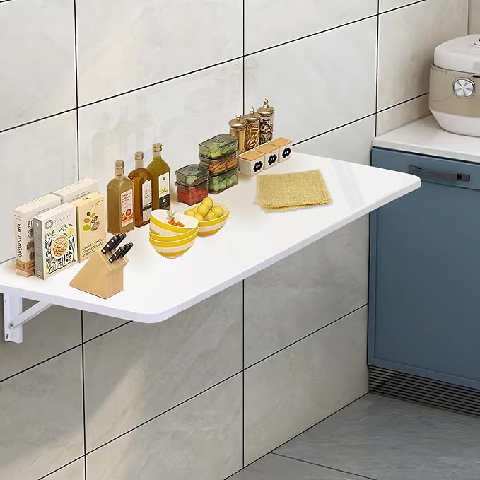 Laundry Room Wall Mounted Folding Table, Kitchen Restaurant Home Bar Work Table, All Aluminum Countertop, Waterproof Easy to Install and Clean (100X50cm/39.4"×19.7")…