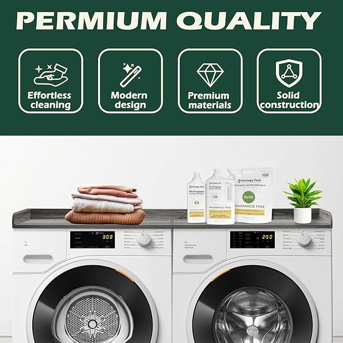 Royxen Washer Dryer Countertop, 27.4" x 54" Wood Universal Fit, Washer Dryer Topper, Laundry Room Organization, Laundry Countertop for Laundry Organization, Eucalyptus