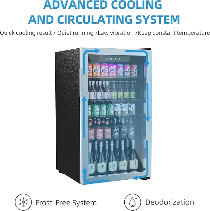 Beverage Refrigerator and Cooler, 110 Can/3.1 Cu Ft Mini Fridge with Glass Door, Adjustable Shelves for Soda,Bee,Wine, Free Standing Small Refrigerator, Digital Display, for Home, Bar, Office