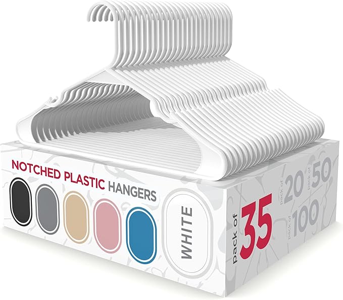 Sharpty Plastic Hangers, 35 Pack, Slim, Space Saving, Heavy Duty, White