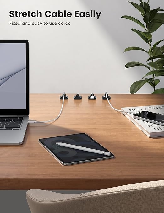 10Pack [Spring Fixed] Cord Holder Clips, Cord Organizer for Desk - Lamicall Adjustable Clips Cable Management, Phone Charger Cord Holder, Wall Car Desktop Nightstand Wire Cord Organizer