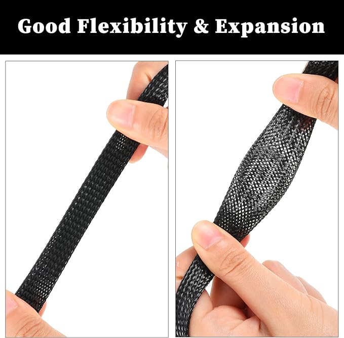Xuniea 96ft Wire Loom Braided Cable Sleeve Covers Cord Management with 127 Pcs Tube Heat Shrinkable for Audio Video Cable Cord Protectors from Pets (1/2, 1/4, 3/8 Inch,Black and Red)