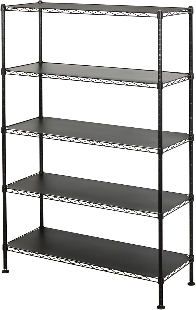 SafeRacks - NSF Certified Storage Shelves, Zinc, Heavy Duty Steel Wire Unit with Adjustable Feet, Garage or Bakers Rack, Kitchen, Pantry Shelf - (36"x14"x60" 5-Tier) (Black)