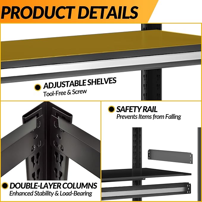 BESFUR 71" H Wider Garage Shelving, 3000LBS 5-Tier Storage Shelves, Heavy Duty Metal Shelving Unit and Large Adjustable Storage Rack, for Warehouse Shop Garage Pantry Industrial, 19.7"*47.3"*71"