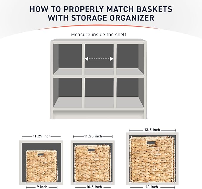 Ornavo Home 13 x 13 Inch Water Hyacinth Baskets Set of 4 – Handwoven Collapsible Wicker Storage Cube Bins with Handles for Bathroom, Bedroom, Laundry and Pantry - Natural