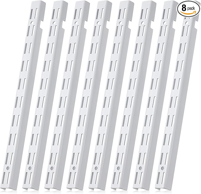 Tandefio 8 Pcs 12 inch Dual Track Upright Wall Shelving System with Notched Design Standard Adjustable Shelf Bracket Rail Heavy Duty Track Wall Support System Shelf Pilaster Strip for Hang