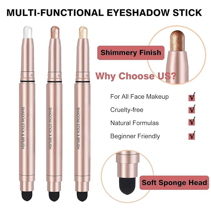 Eyeshadow Stick Makeup, Waterproof Hypoallergenic Long Lasting Cream Eye Shadow Pencil, Highlighter Matte Crayon eyes liner, Glitter Primer Palette Shimmer Eyeliner Pen, Champagne Shimmer