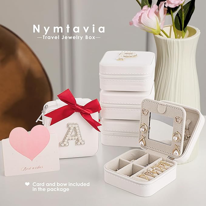 Birthday Gifts for Women - Initial Jewelry Box, Travel Case Organizer for Wife, Girlfriend, Graduation & Bridesmaid Gift