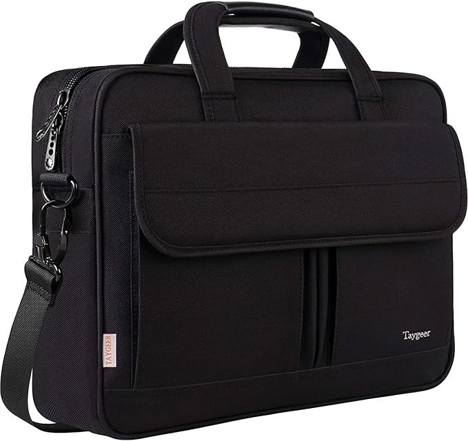 Taygeer Laptop Bag 15.6 Inch, Business Briefcase Gifts for Men Women, Water Resistant Messenger Shoulder Bag with Strap, Premium Office Bag, Carry On Laptop Case for Notebook/Computer/Laptop, Black
