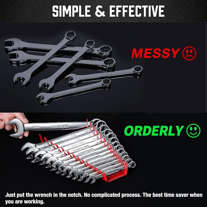 ALOANES 26-Slot Metal Wrench Organizer, Heavy Duty Wrench Organizer Tray for Tool Box, Professional Fit SAE & Metric Wrench Storage, 2 Pack Wrench Holders(Red)