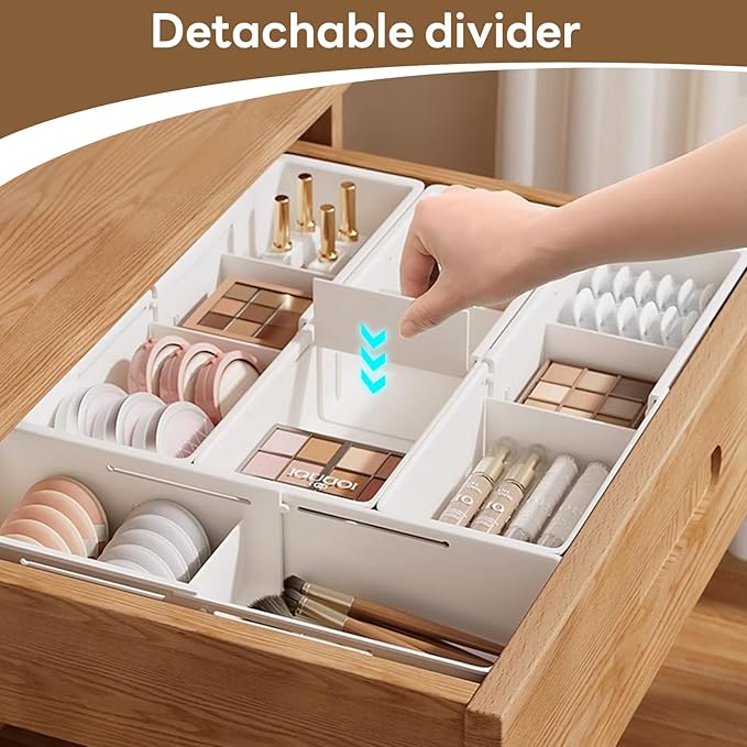 Adjustable Drawer Organizers - Expandable Drawer Dividers Organizers, Thickened PP Drawer Organizer Trays for Utensils, Pens, Makeups, Flatware and Junks, Multi-Use (Large)