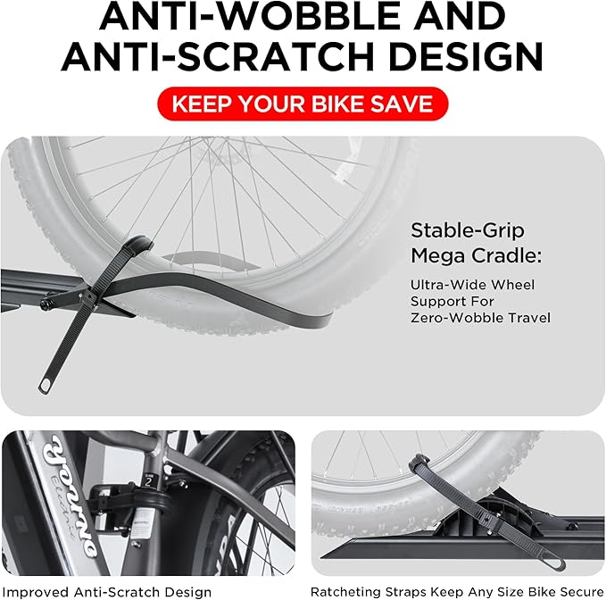 200LBS Foldable Aluminum 2-Ebike Carrier with Ramp for Bikes and Electric Bike, Car SUV Truck Van RV and Trailer