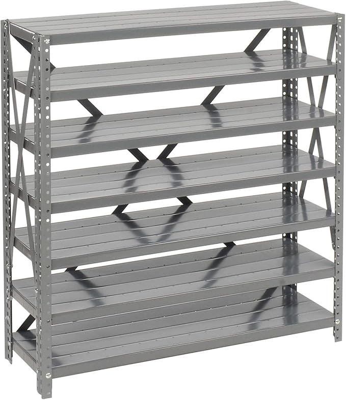 Global Industrial 7 Shelf Steel Shelving with (36) 4" H Plastic Shelf Bins, Gray Frame & Blue Bins, 36" W x 12" D x 39" H, Industrial or Commercial Storage, Assembly Required