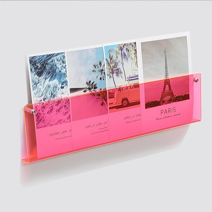 ROYALITA 2-Pack Acrylic Magazine Holder Brochure Holder, 17" Record Holder Magazine Rack, Fashion Hanging Bookshelf Literature Storage Rack for Waiting Room, Living Room, Office, Pink 17 Inch