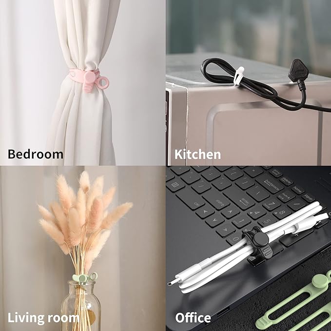 35pcs Silicone Cable Ties,Reusable Cable Management Organizer, Wire Ties，Travel Cord Ties，Cord Organizer for Bundling Cable Cords in Home,Office,Kitchen,School(5 Colors)