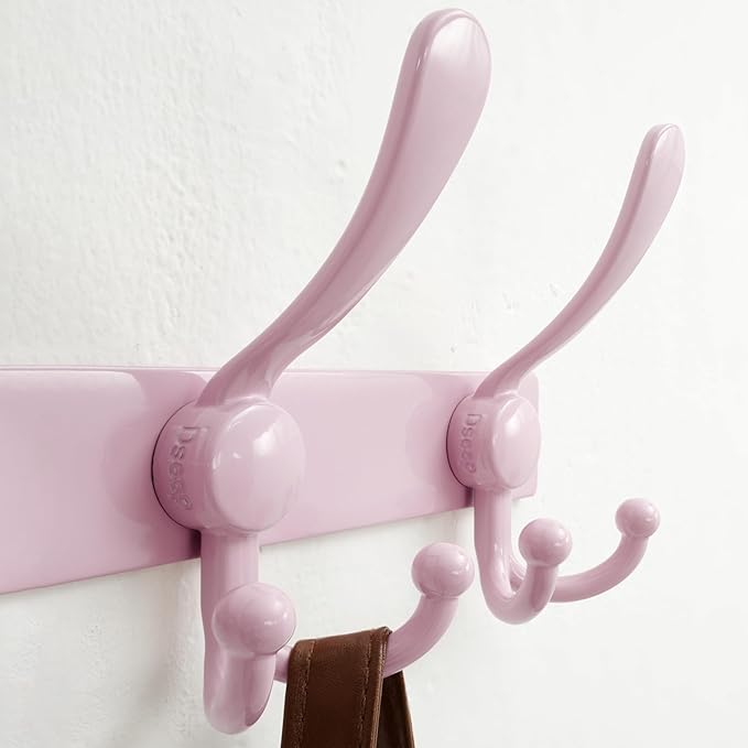 Dseap Coat Rack Wall Mount 2.0 Pro: Heavy Duty 300% Thicker, 16" Stud Mount, Stainless Steel Wall Coat Hooks Hanger for Clothes Jackets Hats Entryway Closet, MaxStrong Series, Pink