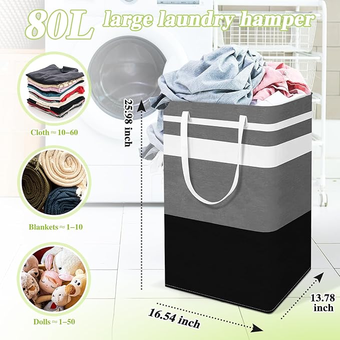 2-Pack Foldable Laundry Basket,Large Laundry Baskets with Handles,Waterproof Laundry Hamper,Collapsible Laundry Hampers for Clothes Organizer 80L (Black&Beige)