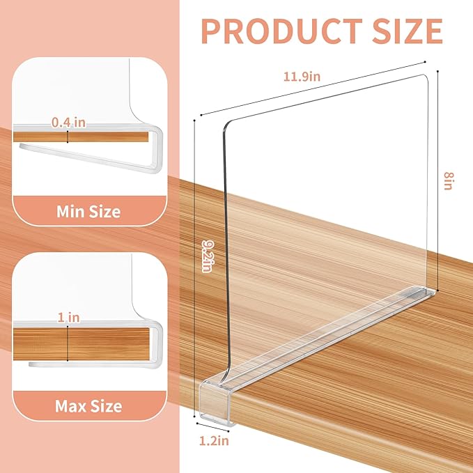 5 Pack Clear Shelf Dividers for Closets, Acrylic Dividers for Shelves, Closet Shelf Divider for Organization,Organizers & Separators for Shelf Storage, Home Closets, Cabinets