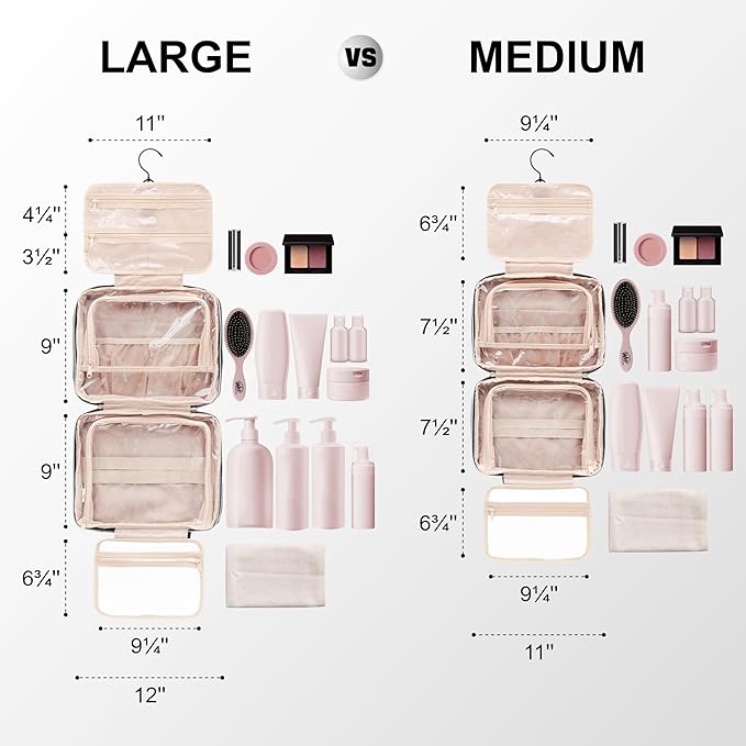 Everfun Hanging Travel Toiletry Bag for Women Traveling With Leakproof Compartment Makeup Cosmetic Organizer Dopp Kit Travel Accessories Essentials Must Have