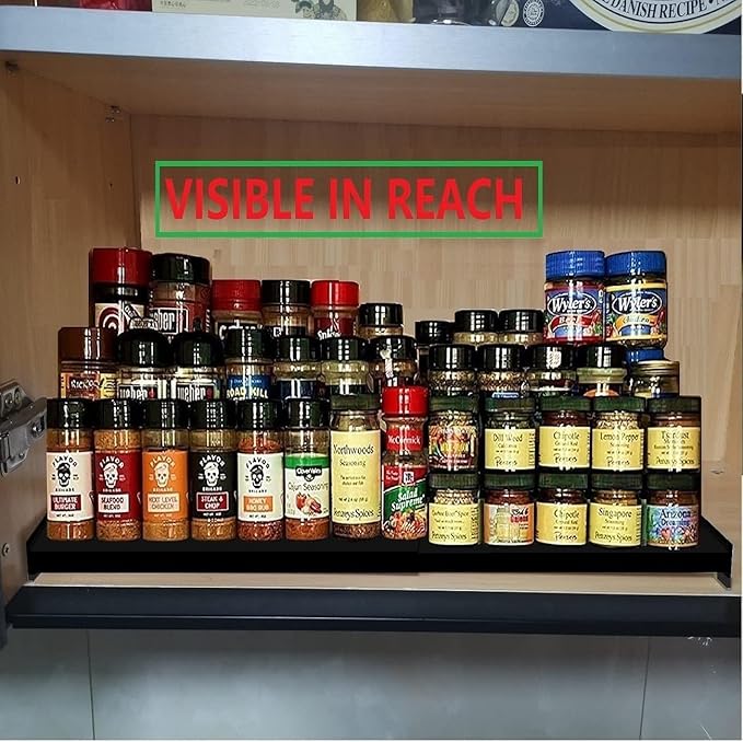 Spice Rack Organizer for Cabinet, 3 Tier Expandable Spices Storage, Great for Kitchen Cabinets, Cupboard,Pantry and Countertop More 1 Pack/Black