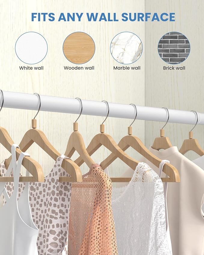 3 PACK Closet Rods for Hanging Clothes, 17 to 54 Inches Stepless Adjustable Metal Closet Rod, 1.3 Inches Heavy Duty Clothes Hanging Rod for Closet Wardrobes Laundry RV, White