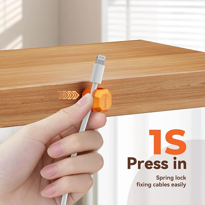 8 Pack Spring Cable Clips,Rotatable Cord Organizer Desk Cable Management Cord Holder Adhesive Phone Charger Cord Clips for Home Office Car Wall Nightstand Accessories Orange