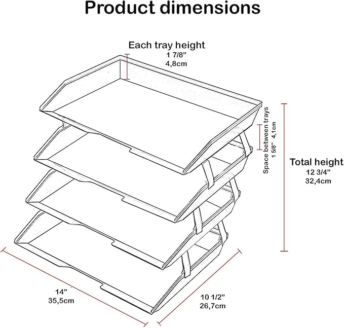 Acrimet Facility 4 Tier Letter Tray, Side Load, Letter Size/A4, Desktop File Organizer, Plastic (Clear Smoke)