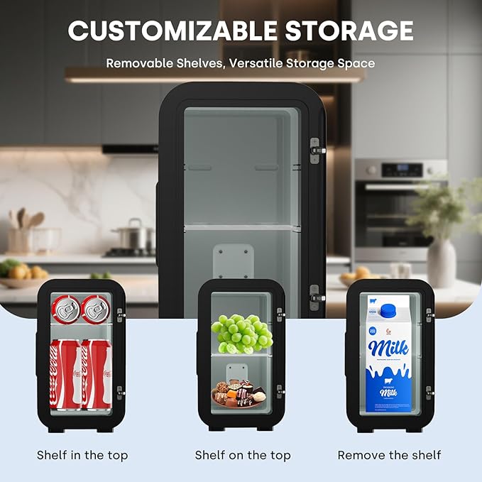 Enventor Mini Refrigerator, 6L/ 8 Can Compact Skincare Fridge AC+DC Power Cooler & Warmer Small Refrigerator for Bedroom, Skincare, Makeup, Cosmetics, Car, Office (Black)