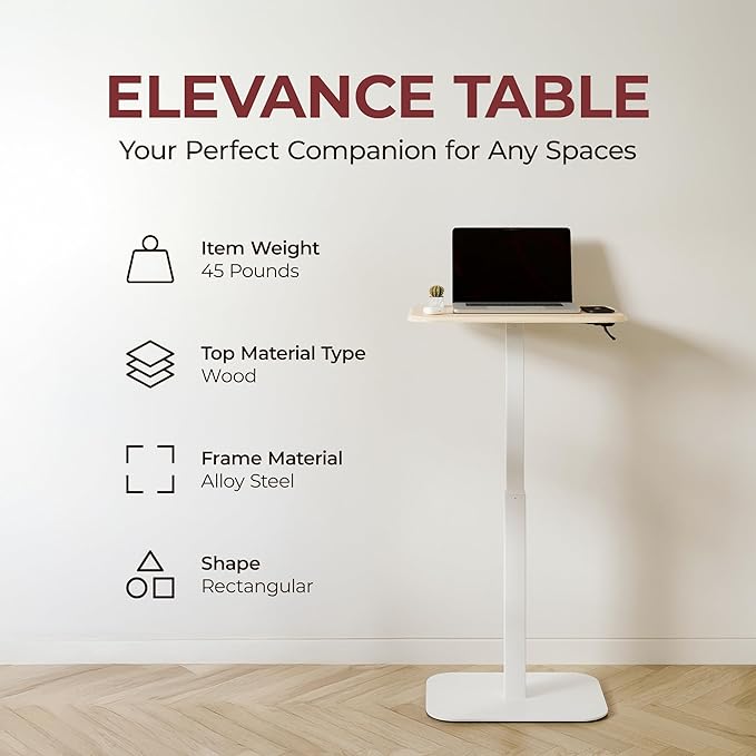 Elevance Height Adjustable Side Table, Versatile Accent for Home or Office, Effortless Adjustable Height with Precision Engineering for Superior Stability (White Base Washed Oak Top)