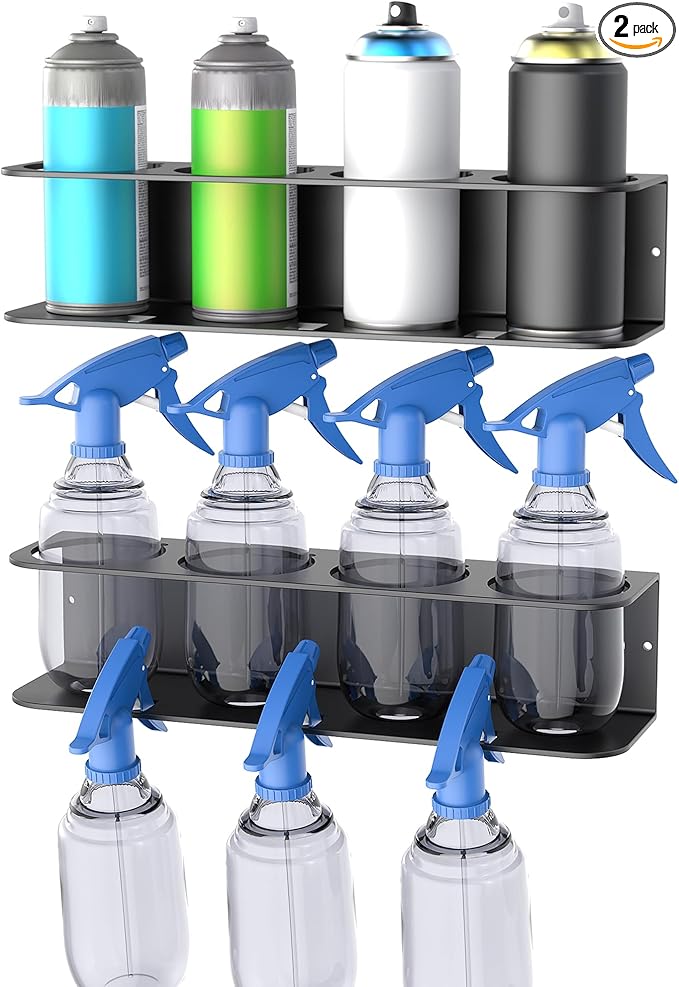 WALMANN Spray Bottle Holder Wall Mount, Metal Spray Can Storage Rack for Garage Workshop, Paint Aerosol Can Organizer, Pack of 2