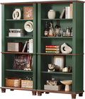70" Tall Green Bookshelf,5 Tier Wooden Book Shelf with Adjustable Shelves & Wood Legs,Free Standing Farmhouse Bookcase with Open Display Storage,Vintage Bookshelves for Library, 2PCS