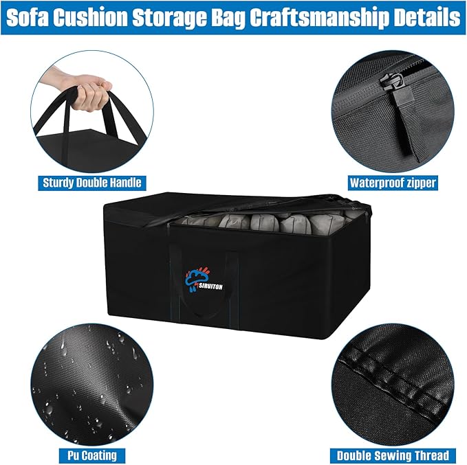 SIRUITON 2Pack 69”L x 29.5”W x 21.6”H-2P,Outdoor Cushion Storage Bag,Patio Furniture Cushion Storage Bag,Heavy Duty Rip Proof 600D Oxford,with Zipper of Waterproof Garden Cushion Storage Covers