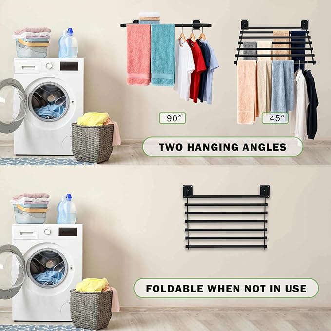 Wall Mounted Drying Rack, 57 Inches Wall Laundry Drying Rack Collapsible Indoor Clothes Drying Rack for Hanging Clothes