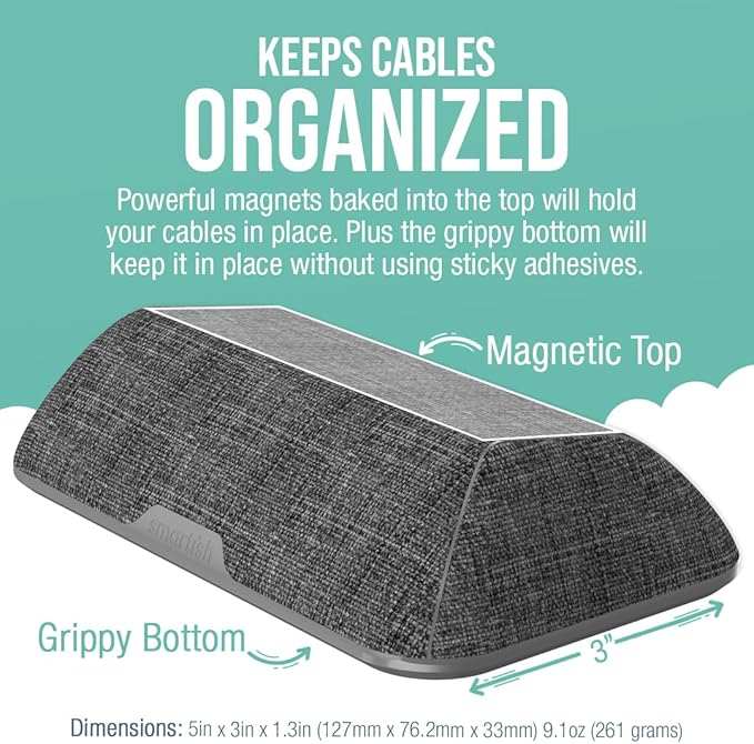 Smartish® Magnetic Cord Holder - Bigger Cable Wrangler Stocking Stuffer Organizer with Magnet Clips for Charger Management on Desktop, Nightstand - Holds 6+ Cables - No. 2 Pencil Gray