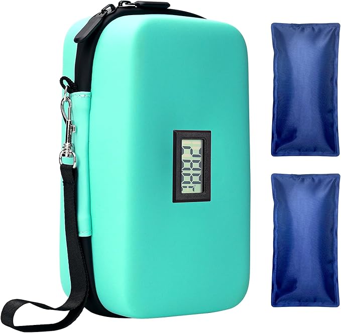 Insulin Cooler Travel Case, TSA Approved Medication Diabetic Cooler Organizer Bag with Thermometer Temperature Display 2 Ice Packs, Green