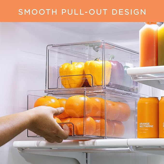 Sorbus Plastic Storage Bins Stackable Clear Pantry Organizer Box Bin for Organizing Kitchen Fridge, Food, Snack Pantry, Fruit, Vegetables, Bathroom, Wide & Narrow Deep (6 Pack)