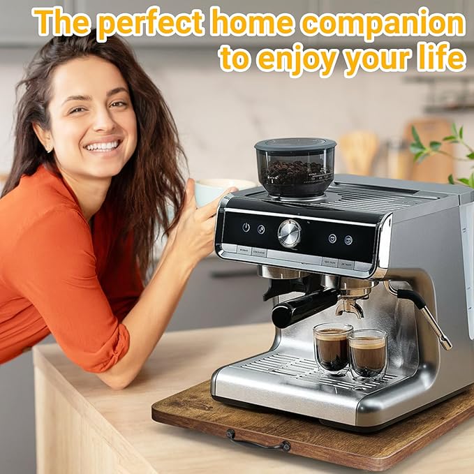 Sliding Tray for Coffee Maker, 360° Rotating Appliance Slider for Kitchen Appliances, Wooden Sliding Tray Suitable for Kitchen Countertops and Kitchen Appliances.(Brown, Large)