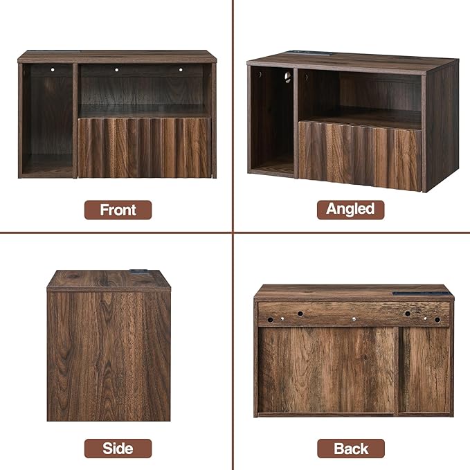 Floating Nightstand with Charging Station, Walnut Fluted Wall Mounted NightStand with Drawers, Bedside with USB Ports and Outlets, Bedroom Furniture (Set of 2)