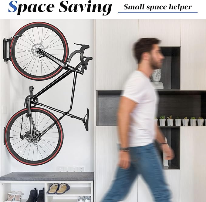Goovilla Swivel Bike Wall Mount 1 Pack, Space Saving Bike Hangers for Garage with Screw and Easy Installation, Metal Vertical Bike Rack Wall Mount Holds up to 66.2lbs with No-scratch Protection, Black