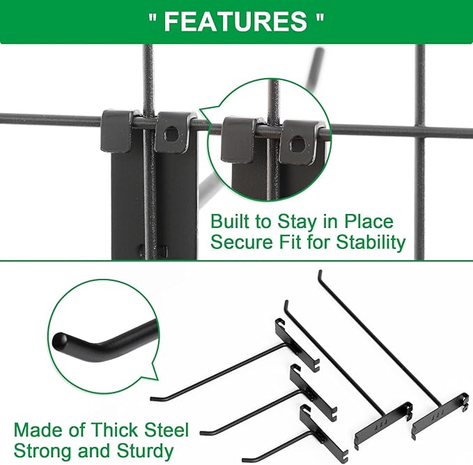 6 Inch Gridwall Hooks, Grid Panel Hanging Hooks for Retail, Home, and Workspace Organization, Displays, and Storage Solutions(40Pack,Black)