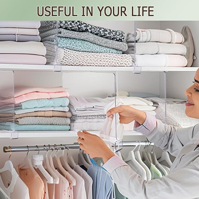 Shelf Dividers for Closet Organization, 12Pcs Closet Purse Organizeder Acrylic Shelf Dividers Purse Closet Organized Closet Dividers for Shelves Clear Shelf Dividers Shelf Separators in Closet (Clea1)