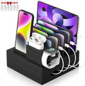 Bamboo Charging Station for Multiple Devices - Darfoo Family Charging Station with 7 USB Ports and 1 Stand for Watch-Earbud, 7 Short Charging Cables, Black