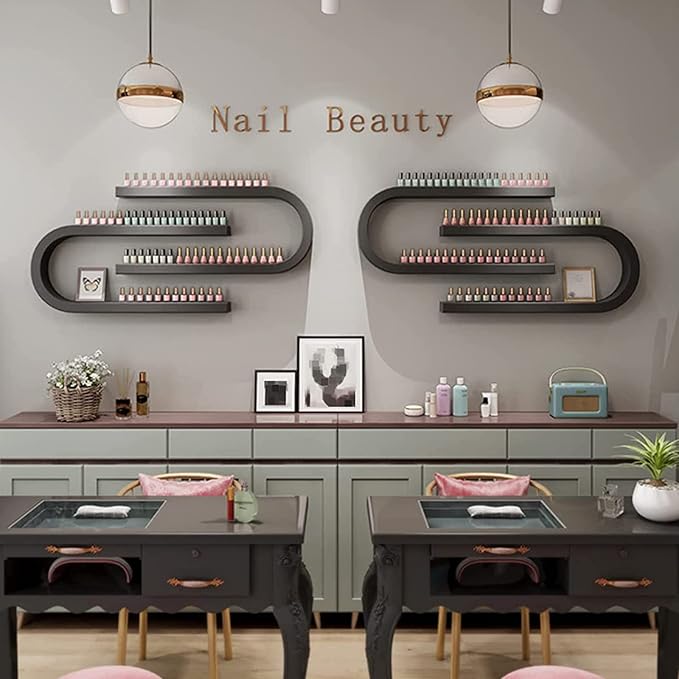 Wall Mounted Nail Polish Bottle Display Rack, U-Shaped Essential Oil Perfume Storage Shelf, Hanging Salon Beauty Nail Shop Organizer Perfume Holder