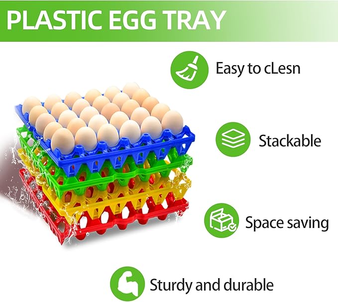 4-Pack Plastic Egg Tray Egg Crate, 30-Egg Flats for Home Chicken Farmers, Stackable & Durable, Great for Storing, Sorting & Shipping, and Reusable (4-Pack Yellow)