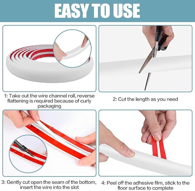 Floor Cord Cover Self Adhesive Cord Hider,3.3FT Cable Management, Extension Strip Protector for Wires, Prevent Cable Trips for Offices, Gyms, Exhibitions Cavity:0.51"(W) x 0.3"(H) White